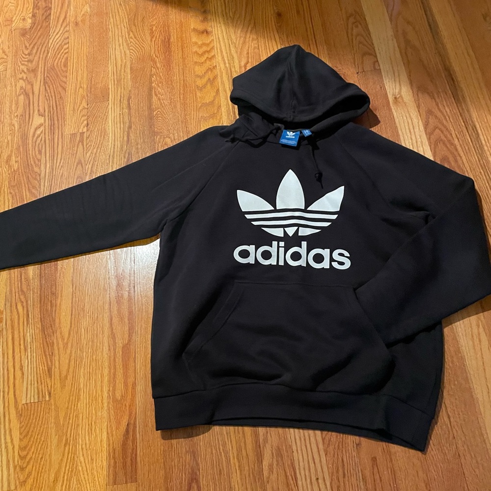 Adidas Logo Print Men’s Black Hooded Sweatshirt
